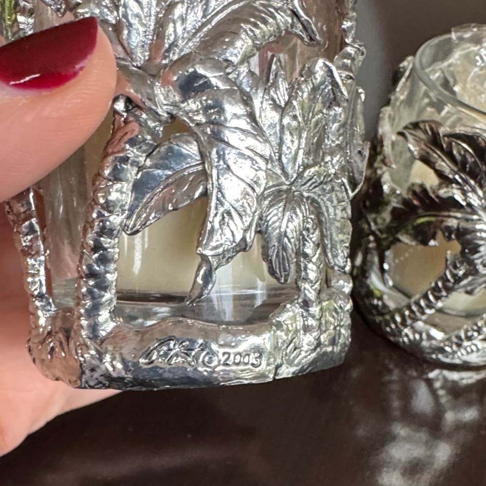 Arthur Court Pewter Silver Palm Tree Candle Holders - Picture 3 of 5
